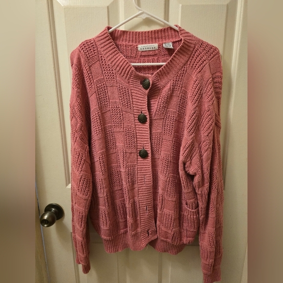 Express Textured Pink Cardigan with Button Accents - Picture 1 of 5